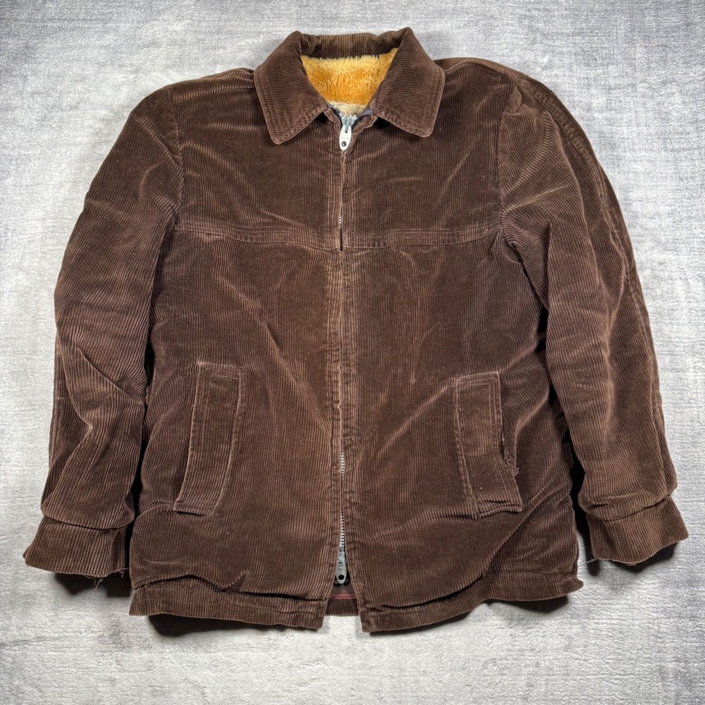 Vintage 1960s Corduroy Jacket Mens Large Brown Sherpa Lined Western Boho